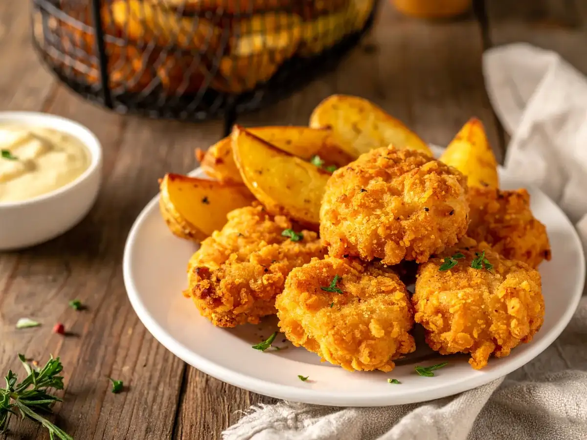 Airfryer-Chicken-Nuggets mit Kartoffelecken