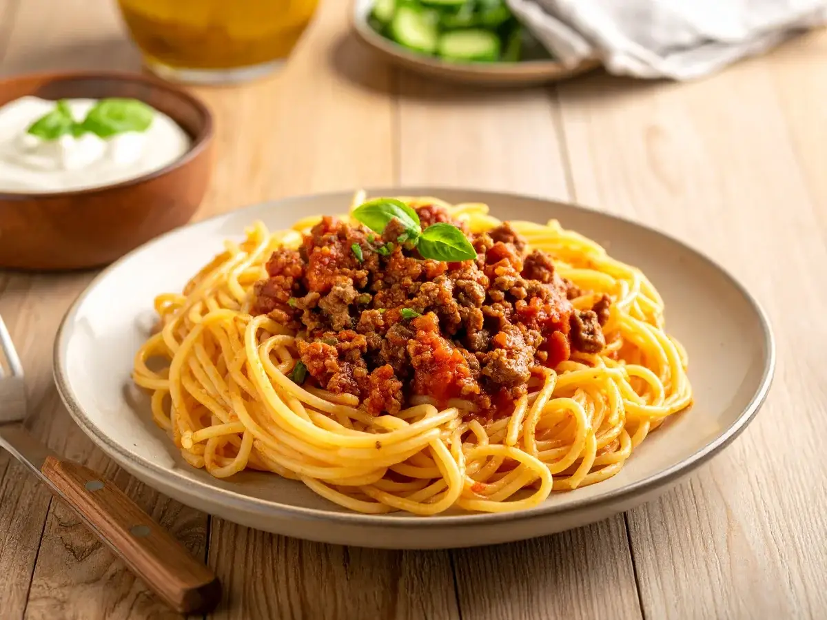 Hackfleisch-Spaghetti mit Tomatensoße