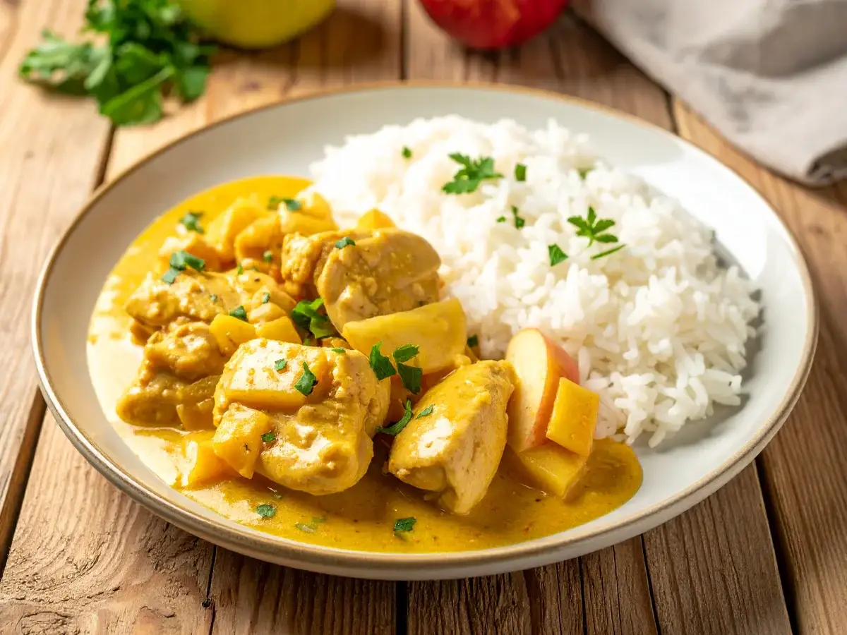 Hähnchen-Curry mit Apfel und Reis