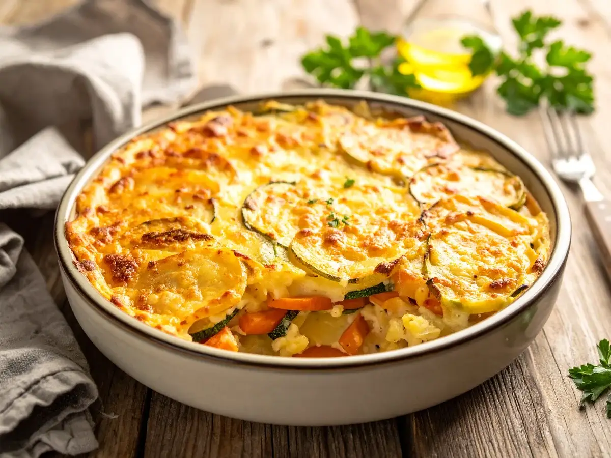 Kartoffel-Gemüse-Gratin mit Käsekruste