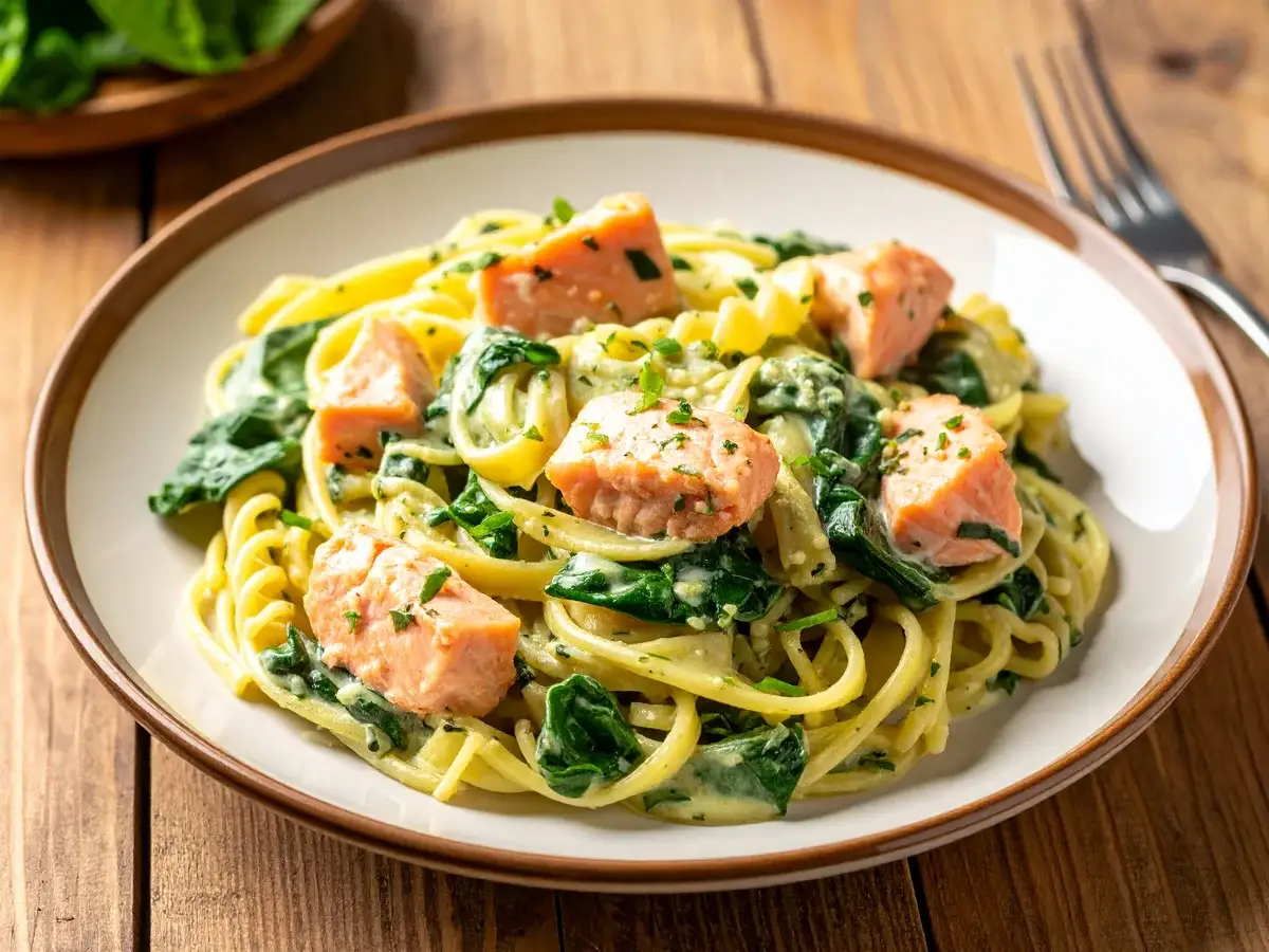 Lachs-Spinat-Pasta in Cremesauce