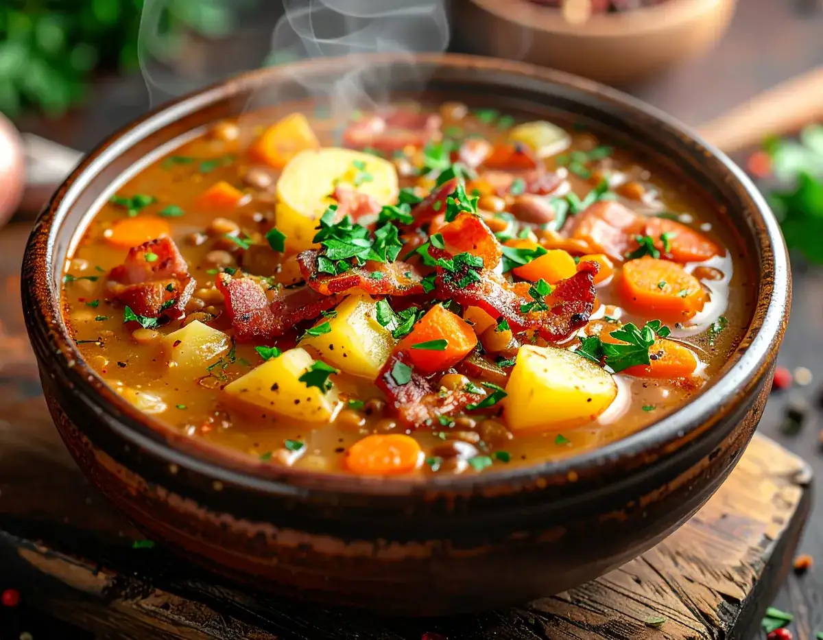 Linsensuppe mit Speck
