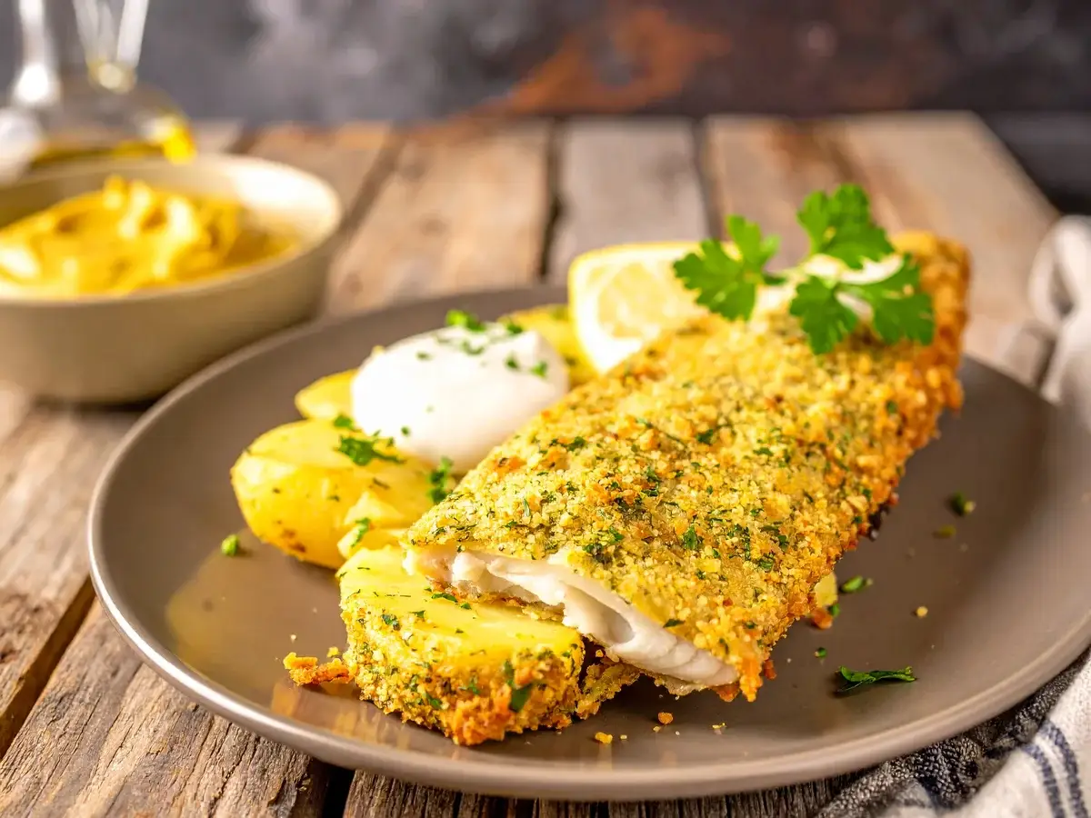 Seelachsfilet mit Kräuterkruste und Kartoffeln