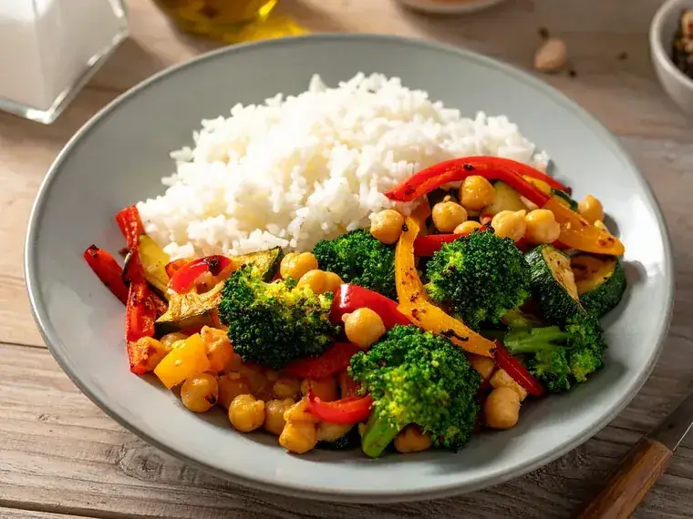 Airfryer-Gemüse-Bowl mit Reis