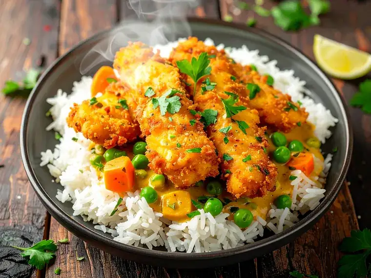 Fischstäbchen-Curry mit Reis