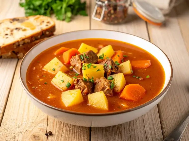 Gulaschsuppe mit Kartoffeln und Möhren