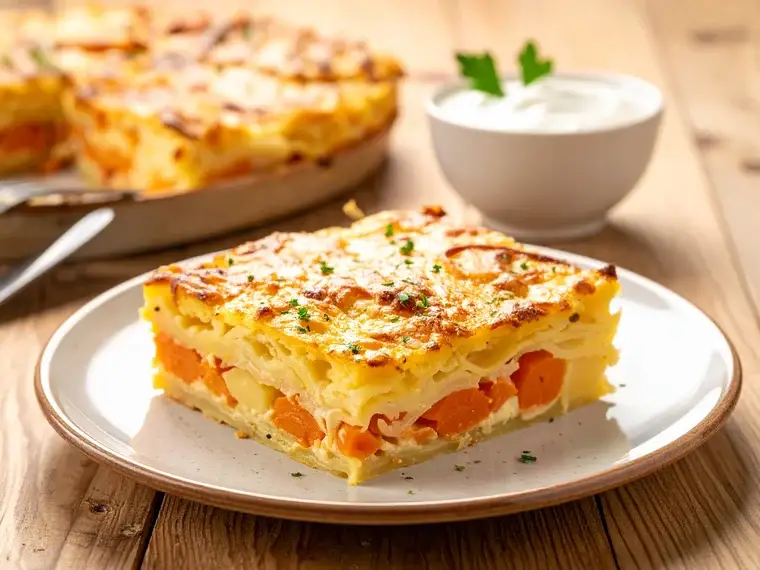 Kartoffelauflauf mit Möhren und Käsekruste