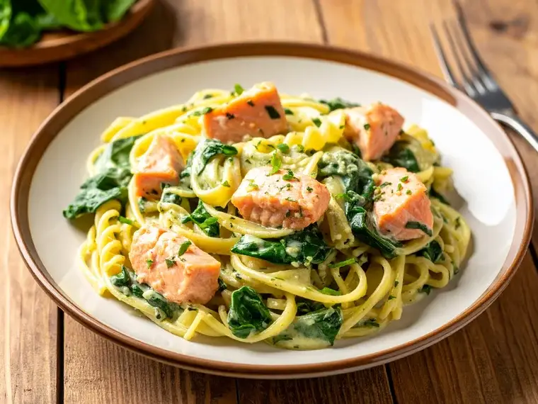 Lachs-Spinat-Pasta in Cremesauce