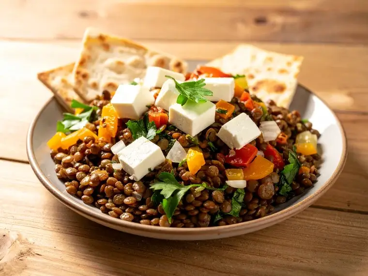 Linsensalat mit Feta und Paprika