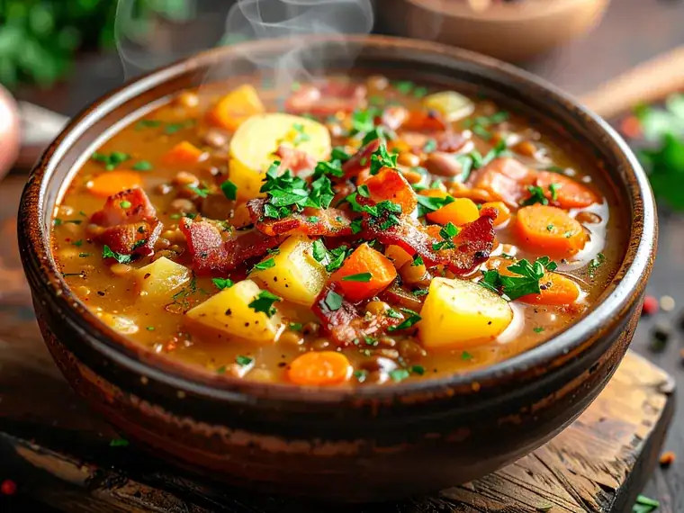Linsensuppe mit Speck