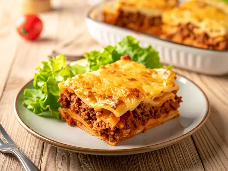 Nudelauflauf mit Hackfleisch und Tomatensoße