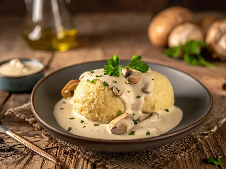Semmelknödel mit Pilzrahmsoße