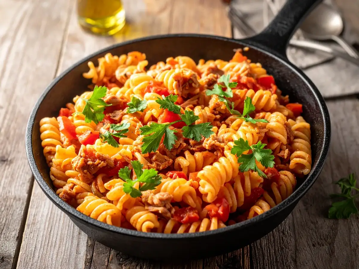 Thunfisch-Nudelpfanne mit Tomaten